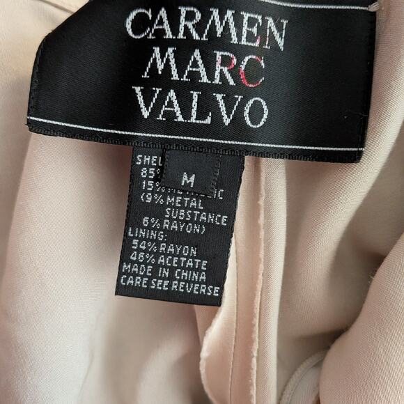 Carmen Marc Valvo Crochet Mini Cocktail Dress M Gold Tan Bead Boho Retro Glam - Picture 9 of 10